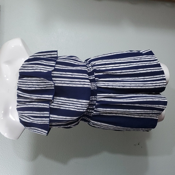 Charlotte Russe Pants - Charlotte Russe Womens Strapless Blue/White Stripe Romper-Ruffle-Pockets-EC-Sz M